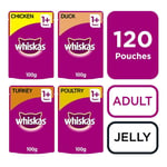 120 X 100g Whiskas 1+ Adult Wet Cat Food Pouches Mixed Poultry Jelly