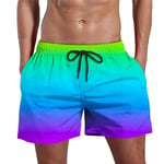 Män Ranibow Gradient Dragsko Badbyxor Shorts Summer Beach Half Pants C XL