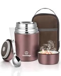 Dreamhigh® Boîte Alimentaire Isotherme 800ml avec Sac à Lunch, Thermo Isolant Contenant avec Cuillère, Thermos Alimentaire Chaud sans BPA, pour Ecole, Bureau (Rose)