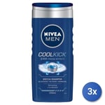 3x Nivea Men Shower 250 Ml. Fresh Kick