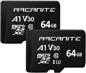 Lot de 2, 64 Go Cartes Mémoire microSDXC UHS-I U3, A1, V30, 4K, C10, microSD, Vitesse de lecture maximale de 90 Mo/s.[G344]