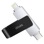 【MFi Certified】iDiskk 128GB 2 in 1 TYPE-C to lightning iPhone Photo stick, USB-C to iPhone memory storage, work with USB-C phones,iPhone USB stick Thumb for iPhone/iPad Mac and Computer