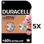 5X 2 Pack Duracell 2016 3V Lithium DL2016 / CR2016 / KCR2016 / ECR2016 Battery