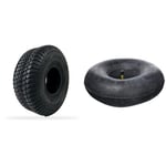 GREENSTAR - Pneu Tubeless 4 Plis Profil Gazon Pour Motoculteur - Dimensions 11 x 400-4 - Durable - Produit de haute qualité & Skana Chambre à air 350/400 x 4 valve coudée, Noir