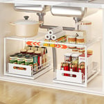 Rangement Sous Evier, Extensible Organisateur À 2 Niveaux En Acier, Ajustable Coulissant Tiroir Étagères Pour Placard Meuble Cuisine Salle Bain (Blanc, B-Style)[ADP2210322]