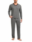 Nieery Pyjama Homme Hiver Chaud Coton vêtements de Nuit pour Hommes Ensembles de Pyjama d'hiver à Manches Longues col en V Coupe Droite Pyjama Long