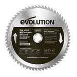 Evolution Power Tools FW255TCT-60 Fine Finish Wood Cutting TCT Tungsten Carbide Saw Blade, For Mitre & Table Saws, Smooth Fast Cuts In Sheet, Ply & Hardwood, Clean, Splinter Free Cut, 60 Teeth, 255mm