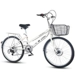 KKLTDI Léger Bicyclette,Vélo De Ville De Banlieusard 7 Vitesse Facile à Installer pour Adulte Unisexe Blanc 7 Vitesse 24 Pouces