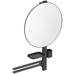 Ideal Standard - Alu+, Beauty Bar pour la Salle de Bain, Miroir Diamètre 50 cm, Tablettes de Rangement, Porte Serviettes, Noir Mat, BD587XG