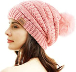 REDESS Bonnet d'hiver à Pompons pour Femme Doublure Polaire Chaude Épais Slouchy Snow Knit Chunky Baggy Skull Ski Cap