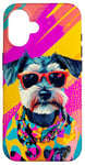 Coque pour iPhone 16 Figurine schnauzer miniature tendance et colorée Pop Art