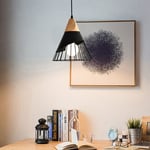 Lustre Suspension Industrielle E27 Cage en Fer et Bois Luminaire Style Contemporain pour Chambre Salon Cuisine Noir