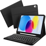 Étui De Clavier Pour Ipad 10e Génération 2022 10,9"",Avec Coque Arrière En Tpu,Support Pour Stylo Et Clavier Magnétique Amovible Avec Disposition Qwertz,Mise En Veille/Réveil Automatique,Noir