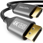 deleyCON 1m 4K Câble DisplayPort vers HDMI 4K@60Hz (Pour Moniteur HDMI) Adaptateur Connecteur en Aluminium FullHD UHD HDR - Pour PC Ordinateur Carte Graphique Moniteur TV Beamer Projecteur