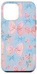 Coque pour iPhone 14 Plus Nœuds bleu clair avec motifs roses et papillons