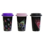 DKD Home Decor Mug Noir Rose Silicone Porcelaine (400 ml) (3 pièces)
