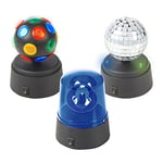 Global Gizmos Lot de 3 à piles Mini disco Party Fun lumières, plastique, Noir, Lot de 3