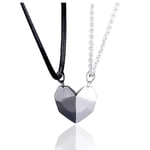 2st magnetiska par halsband Lovers hjärta hänge Avstånd Fac Silver+Black