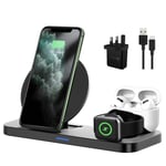 3 in 1 Wireless Charger, Compatible with iPhone & AppleWatch & AirPods Fast Charging Dock Station, 10W Fast Charging Stand, Compatible for iWatch 5/4/3/2/1 and iPhone 12/11/XS/XR/X / 8