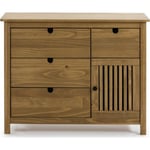 Commode 1 porte 4 tiroirs en pin massif couleur bois naturel 100 cm - Fabia