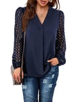 Beluring Womens Tops Dressy Long Sleeve Tunic Tops V Neck Casual T-Shirts with Lace Desigual Dark Blue Size 12 14