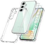 YisrLery 3 in 1 Phone Case Compatible with Samsung Galaxy S24 FE Case and 2 Pack Tempered Glass Screen Protector, Slim Soft TPU Shockproof Anti-Scratch Samsung S24 FE 5G Phone Case Silicone Clear