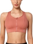 Yvette Soutien Gorge de Sport Femme Zipper Avant Dos Nageur Maintien Fort Brassière Fitness sans Armature pour Gros Seins Course Jogging,Rose,S Grande Taille