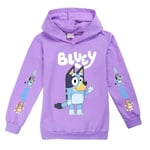 Bingo Bluey Cartoon Print Huvtröjor Barn Pojkar Flickor Casual Hoody Sweatshirt Jumper Huvtröja Toppar Purple 11-12 Years