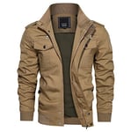 KEFITEVD Mens Army Jackets Casual Air Force Bomber Jacket Trucker Multi Pocket Coat Cotton , Khaki, XL