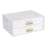 Bigso Box of Sweden boîte à tiroir pour documents et fournitures de bureau – organiseur de bureau à deux tiroirs – système de rangement en panneau de fibres et papier – doré moucheté