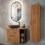 Ensemble meuble simple vasque 80cm 2 niches et colonne Gaia Bois et Noir - Vasque Noir