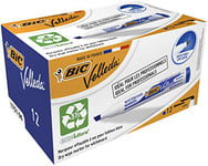 BIC Velleda 1751 ECOlutions Feutres pour Tableau Blanc Effaçables à Sec à Pointe Moyenne Biseautée - Bleu , Boîte de 12