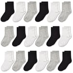 GENTABY Girls School Socks Black Boys - Kids Plain White Socks Mid-cut Half Socks Grey Unisex Elasticity Socks 18 Pairs 10-13 Years Breathable Toddler Crew Socks Size 9-12/12-3