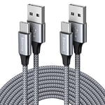 Baiwwa Câble USB C 3M, Lot de 2 Long Cable USB A vers USB C Charge Rapide Nylon Tressé Chargeur USB C Compatible avec Samsung Galaxy S10 S9 S20 S21 S22 S23 Plus, A14 A13 A33 A54 A12, Pixel 6 7 -Gris