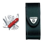 Victorinox Handyman Couteau de Poche Suisse, Léger, Multitool, 24 Fonctions, Grand Lame, Tire Bouchon, Metal Voir, Rouge & Pochette En Cuir pour Couteaux de Poche, 3,5 Cm X 10 Cm, Noir