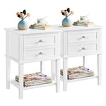 Yaheetech Lot de 2 Tables de Chevet en Bois Blanc Tables de Nuit Bout de Canapé avec 2 Tiroirs et 1 Étagère de Rangement Désign Moderne pour Chambre et Salon