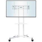 BONTEC Mobile TV Stand on Wheels for 32-85 inch LCD LED OLED Flat Curved TVs, Height adjustable Shelf Trolley Floor Stand Holds up to 60kg, TV Stand with Tray Max VESA 600x400mm, White