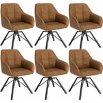 Woltu - Chaise Pivotante à 360°, Lot de 6, Chaise Salle à Manger Scandinave, Fauteuil en Faux Cuir Vintage, Marron Clair