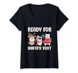 Womens Kids Christmas Costume READY FOR SANTA'S VISIT Funny V-Neck T-Shirt