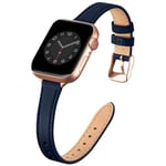 SUNFWR Compatible avec Le Bracelet Apple Watch 41mm 40mm 38mm,Fin Cuir Véritable Femme Bracelet Remplacement,pour iwatch Series 7/6/5/4/3/2/1,SE(38mm 40mm 41mm,Bleu foncé&Or Rose)