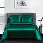 Michorinee Housse de Couette Satin 240 x 260 Vert foncé avec 2 Taies d'oreiller 65x65 cm Parure de Lit Adulte 2 Personnes Linge de Lit Satin de Soie Brillante avec Fermeture Éclair