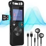 Dictaphone numérique 80 G avec Mot de Passe activé par la Voix 3072 Kpbs HD 720° Microphone Surround Appareil d'enregistrement avec Casque, câble de données pour mémo, réunion, Discours