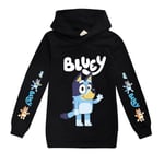 Bingo Bluey Hoodie med tecknad tryck för barn casual tröja Svart Black 9-10 Years