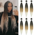 Braiding Hair Pre Stretched - 6 Packs Prestretched Braiding Hair 20 Inch Ombre Braiding Hair Itch Free 1B/27/613 Yaki Synthetic Hair Extension for Braids (20 Inch(6Packs), 1B/27/613)