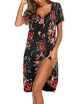 Ekouaer Robe de Nuit Femme Chemises de Nuit Manche Courte Pyjama Bouton Nuisette Allaitement, Fleur, XL