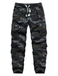 APTRO Cargo Combat Trousers for Men UK Camo Tactical Mens Trousers Work Trousers Cotton Joggers with Multiple Pockets Black Camouflage M