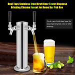 Double 2 Tap Steel Draft Beer Tower Kegerator Dual Chrome Faucets Home Bar