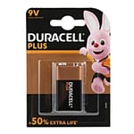 4 x DURACELL PLUS 9V BATTERIES +50% EXTRA LIFE 6LR61/MN1604 ALKALINE (EXP 01/25)