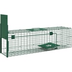 Piège de capture pour petits animaux type lapin rat - entrée, poignée - dim. 100L x 25l x 28H cm - acier vert