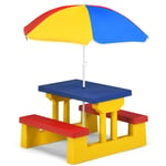 Ensemble de Salon de Jardin pour Enfant Ensemble Table et Banc pour Enfant, avec Parasol, en PP, Multicolore Maison Chic